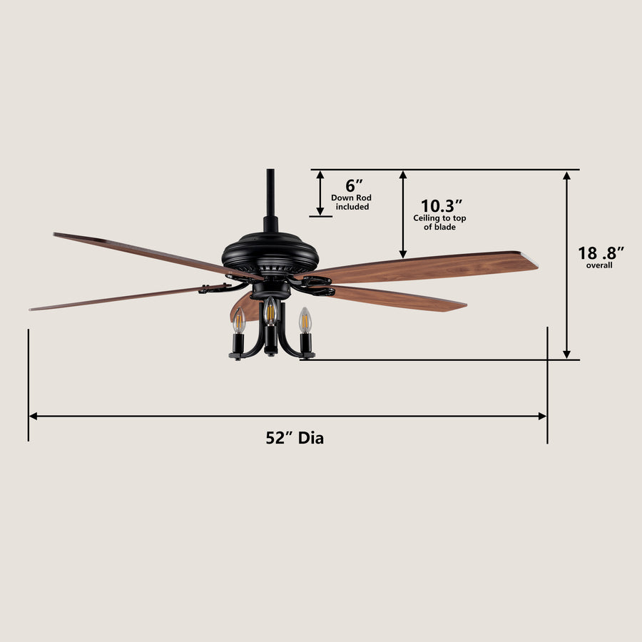 Anka DC Candelabra Ceiling Fan with Light and Remote Control