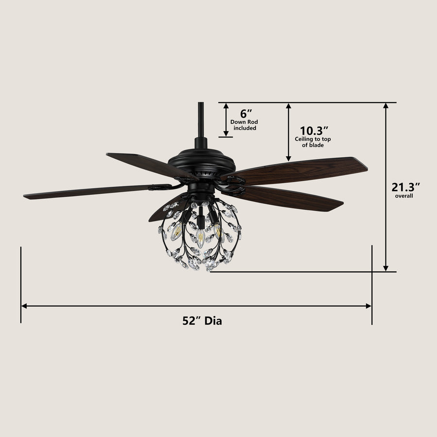 Carme DC Crystal Ceiling Fan with Remote Control and Light