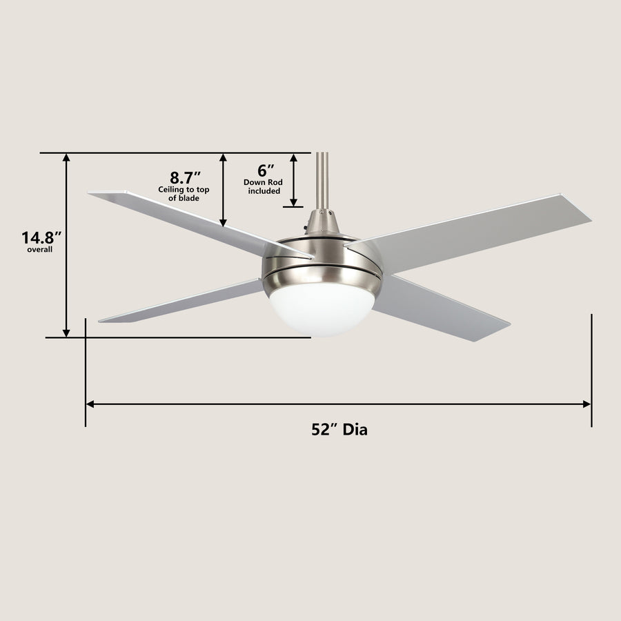 Dione 52" AC Ceiling Fan with LED Light and Wall Control