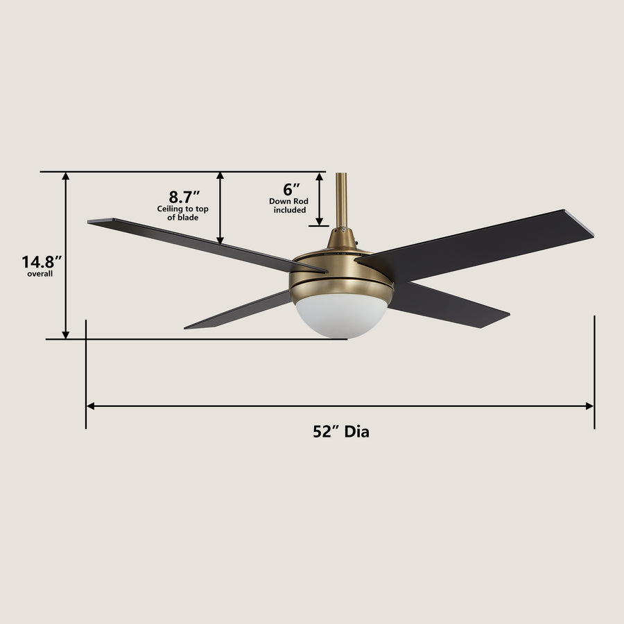 Dione 52" AC Ceiling Fan with LED Light and Wall Control