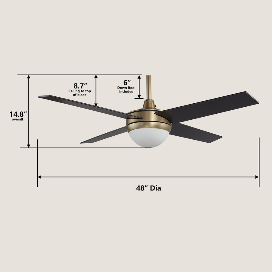 Dione 48" AC Ceiling Fan with LED Light and Wall Control