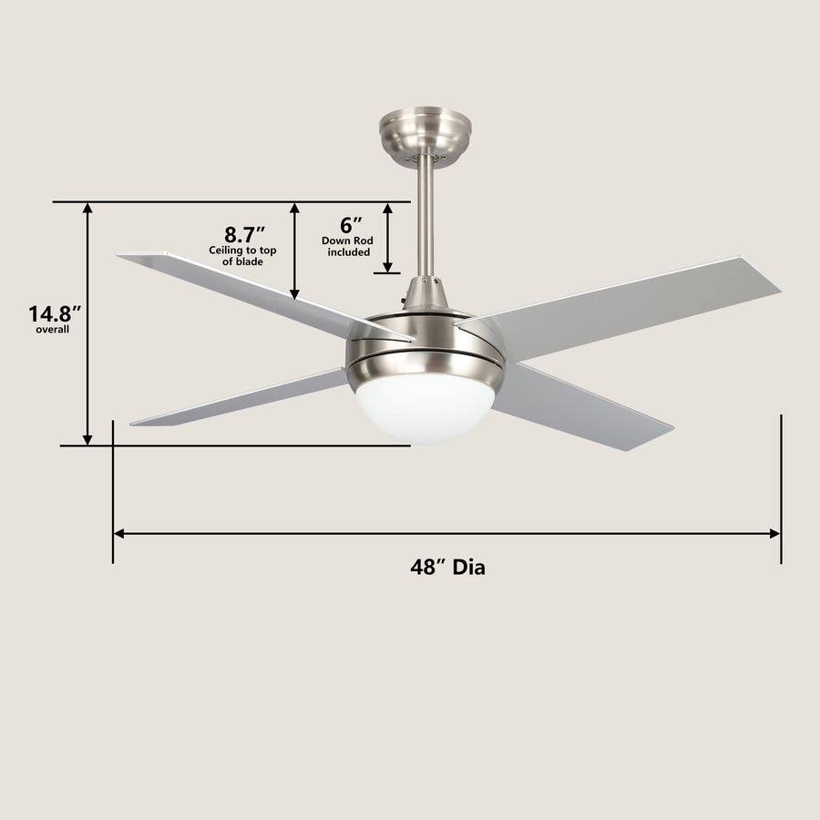 Dione 48" AC Ceiling Fan with LED Light and Wall Control