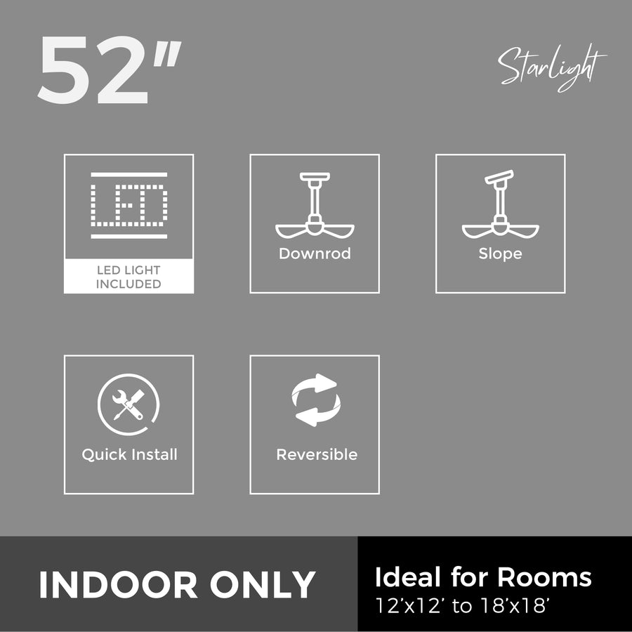 Dione 52" AC Ceiling Fan with LED Light and Wall Control