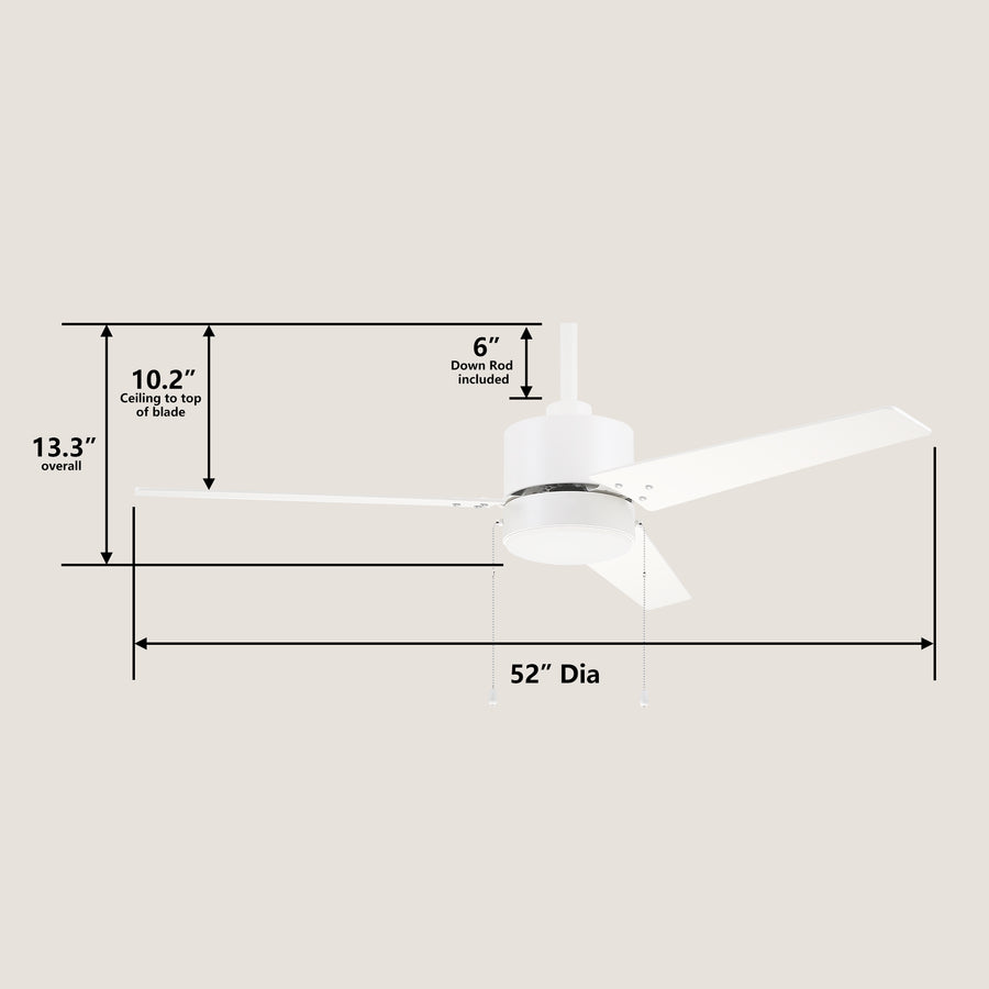 Jovian 52" AC Ceiling Fan with LED Light and Pull-Chain Control