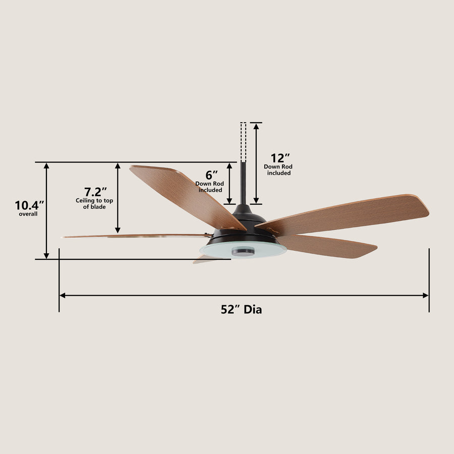 Kraz 56"  Smart DC Fan with Dimmable Light and Remote Control