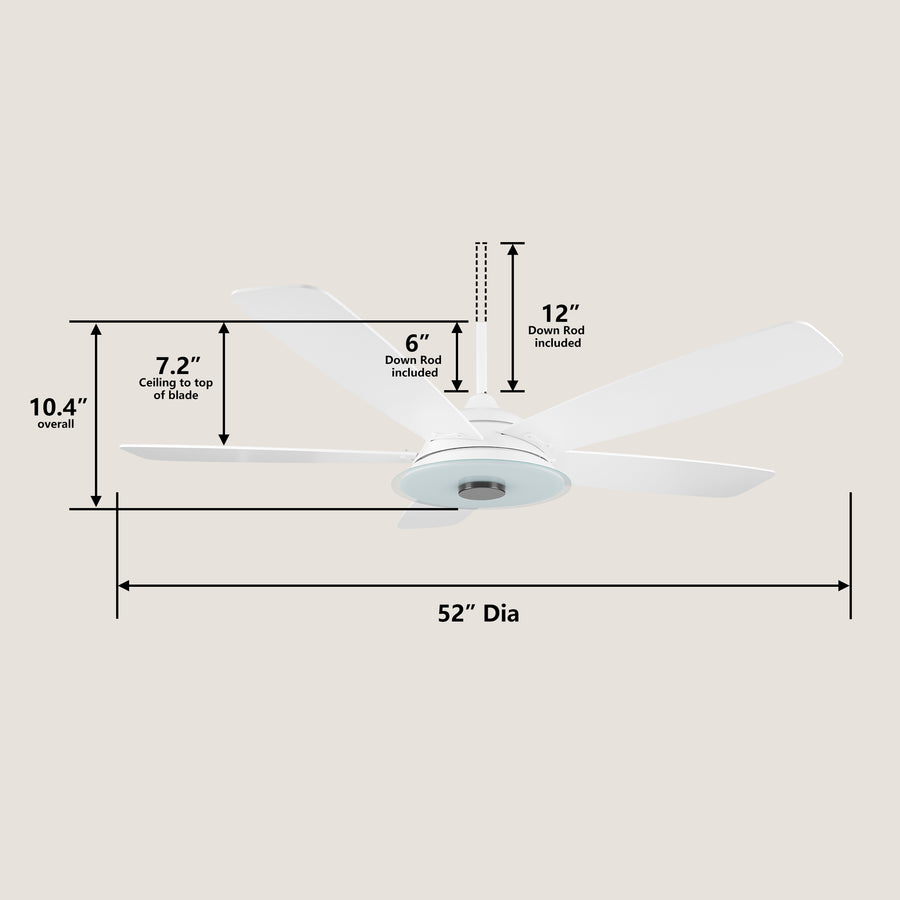 Kraz 52" Smart DC Fan with Dimmable Light and Remote Control