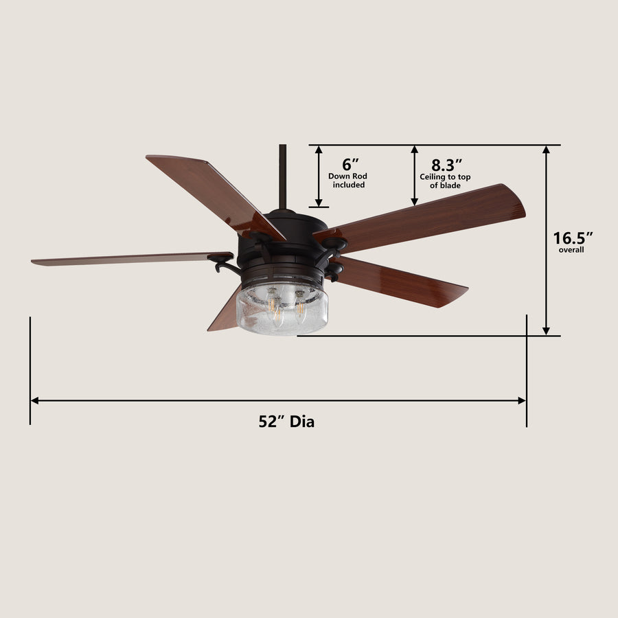 Mira AC Ceiling Fan with Light and Wall Switch Control