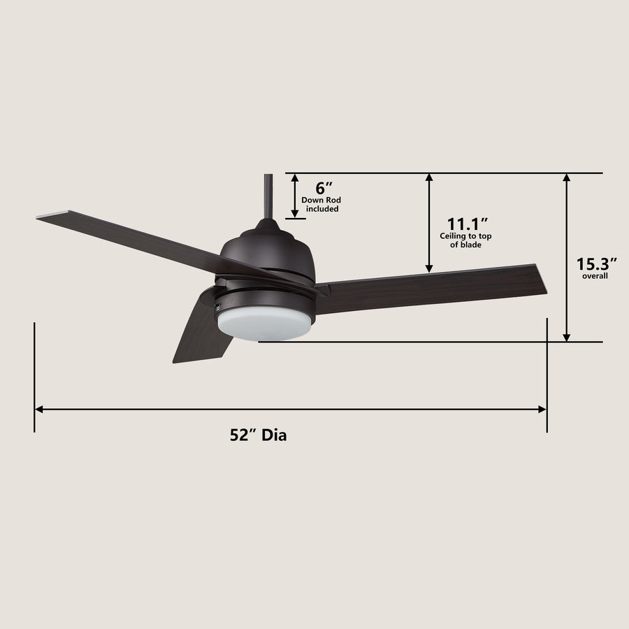 Mizar 52" AC Motor Ceiling Fan with LED Light & Smart Wall Switch Control