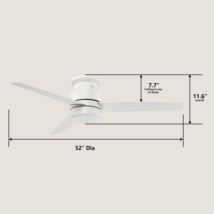 Moriah 52" Low Profile AC Ceiling Fan with Wall Control and LED Light Kit