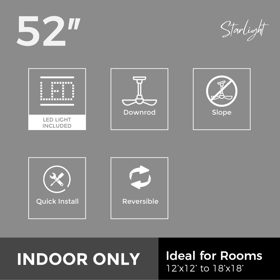 Moriah 52" Low Profile AC Ceiling Fan with Wall Control and LED Light Kit