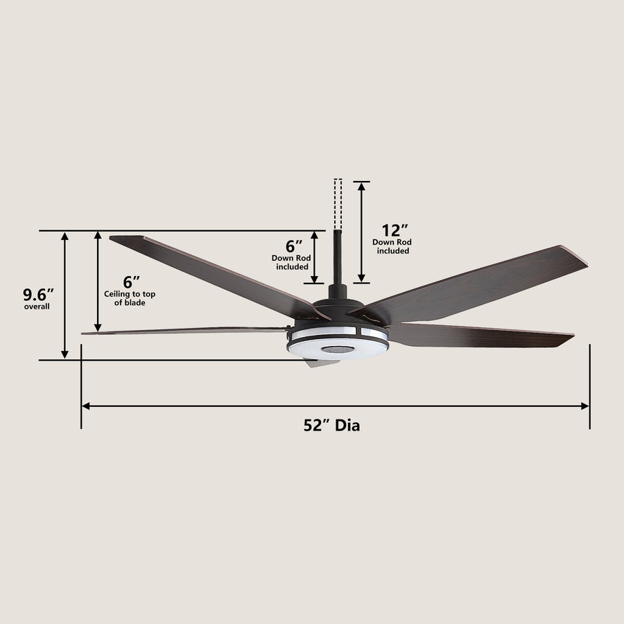 Naos 52" Smart DC Ceiling Fan with Remote Control and LED Light