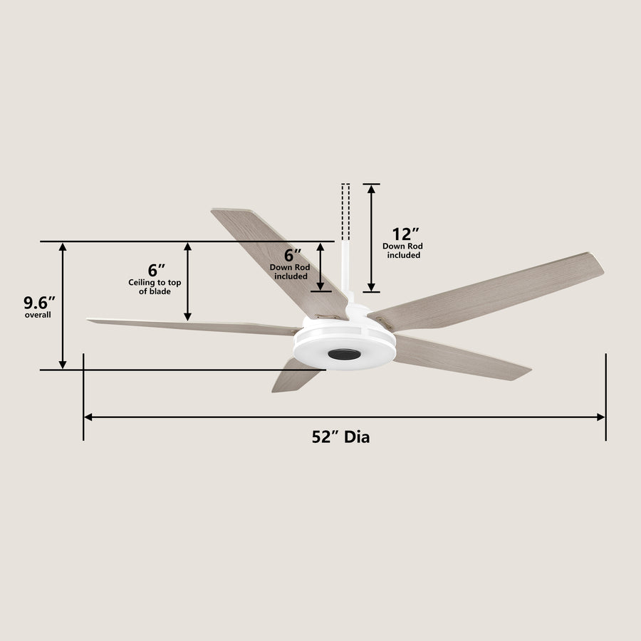 Naos 52" Smart DC Ceiling Fan with Remote Control and LED Light