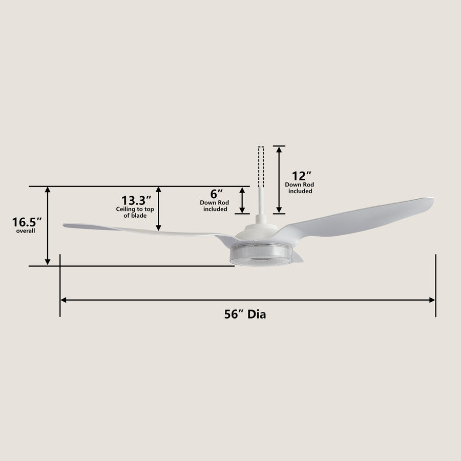 Polaris 56" Remote Control DC Smart Ceiling Fan with LED Light Kit