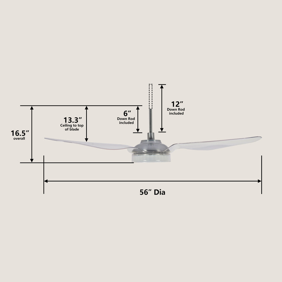 Polaris 56" Remote Control DC Smart Ceiling Fan with LED Light Kit