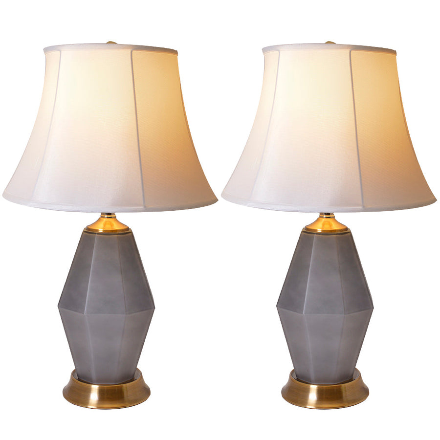 Diamond Faceted Frosted Glass Table Lamp 24" - Gray/Off White (Set of 2)