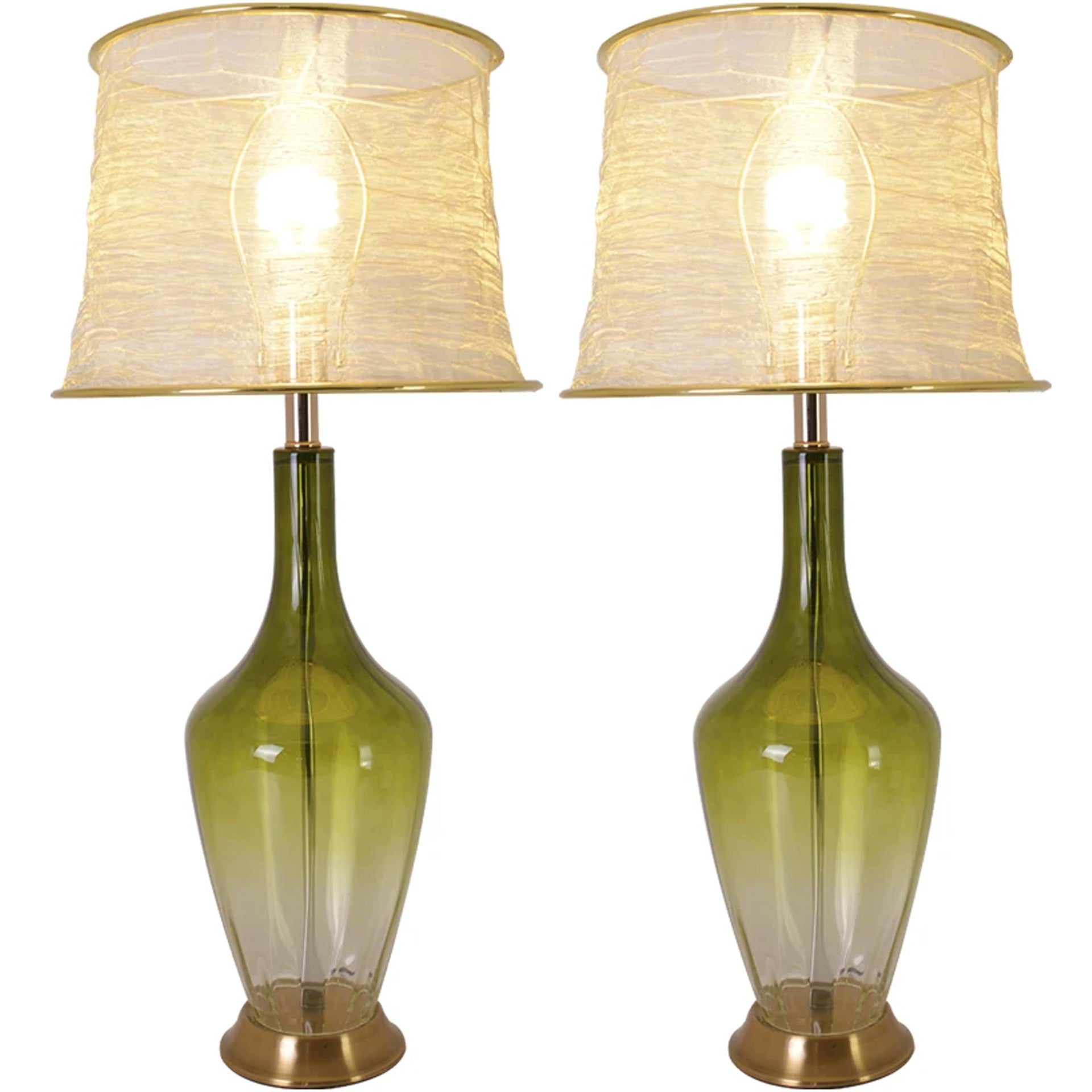 Carro Home Carnation Translucent Glass Table Lamp 31" - Green Ombre/Golden Yarn Shade (Set of 2)