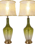 Carro Home Carnation Translucent Glass Table Lamp 31" - Green Ombre/Golden Yarn Shade (Set of 2)