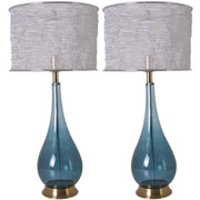 Carro Home Tulip Big Translucent Blue Ombre Glass Table Lamp 28" - Blue Ombre/Silver Yarn Shade (Set of 2)