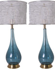 Carro Home Tulip Big Translucent Blue Ombre Glass Table Lamp 28" - Blue Ombre/Silver Yarn Shade (Set of 2)