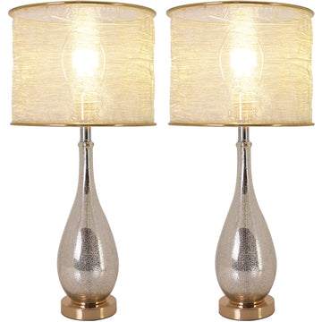 Carro Home Tulip Little Mercury Droplet Glass Table Lamp 28" - Gold Mercury/Golden Yarn Shade (Set of 2)